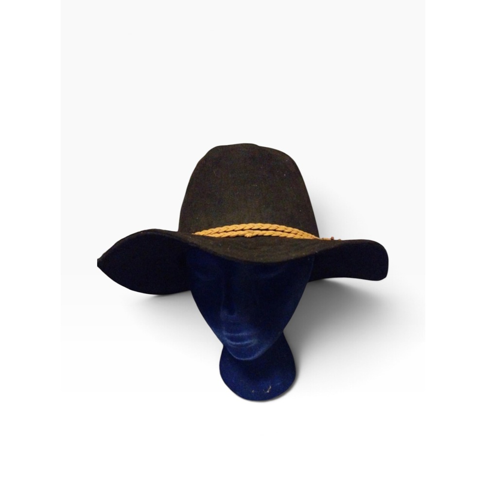 Black Faux Suede Wide Brim Floppy Hat with Braided Tassel Trim Boho Western